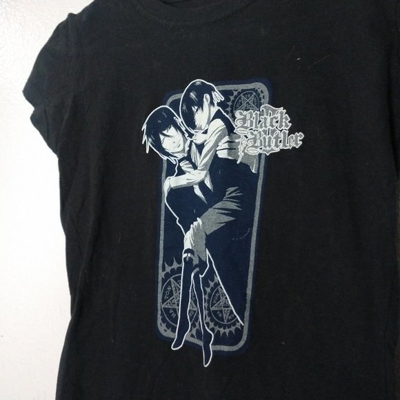 Black Butler Womens Small Black Anime Couple Short Sleeve Graphic Shirt Manga - Picture 3 of 5
